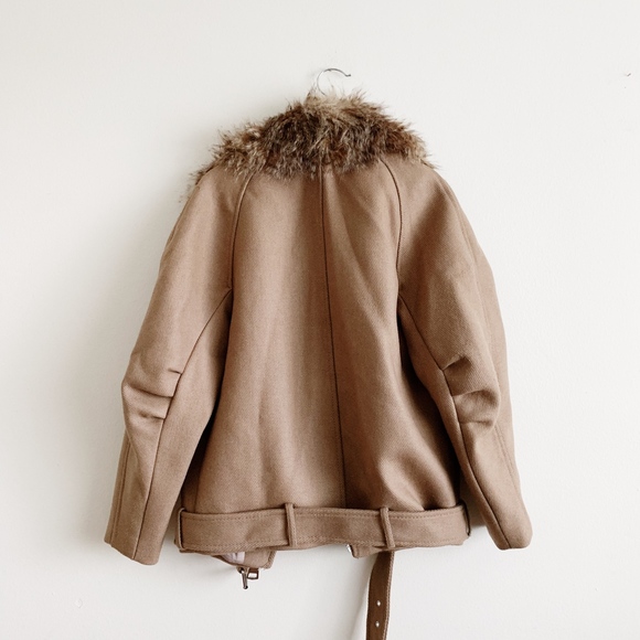 H&M Tan Bomber Jacket Fur Collar - Picture 4 of 4